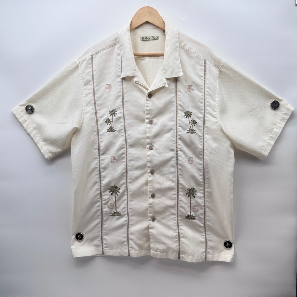 Batik Bay Men's Short Sleeve Embroidered Palm Trees Shirt Size 2XL Polyester